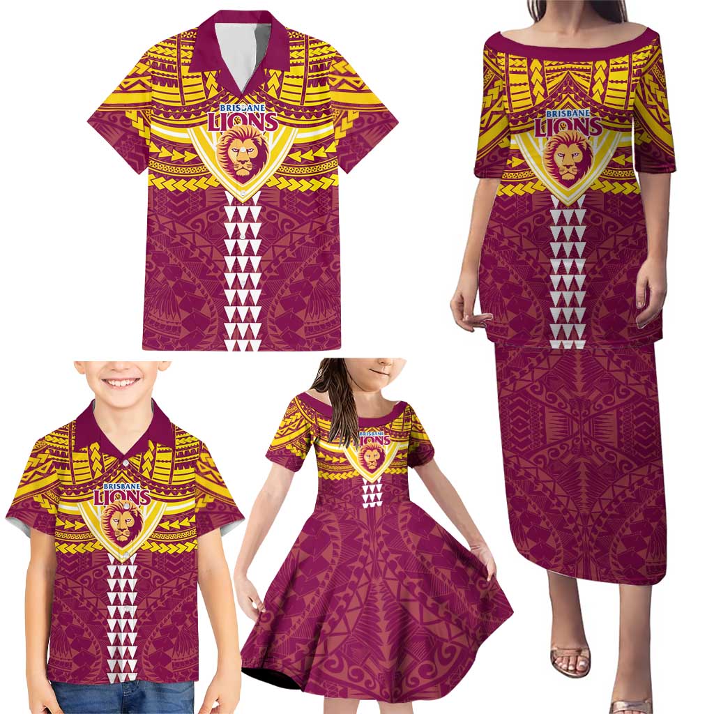 Personalized Brisbane Lions Family Matching Puletasi and Hawaiian Shirt Polynesian Tribal Pattern Heritage Football