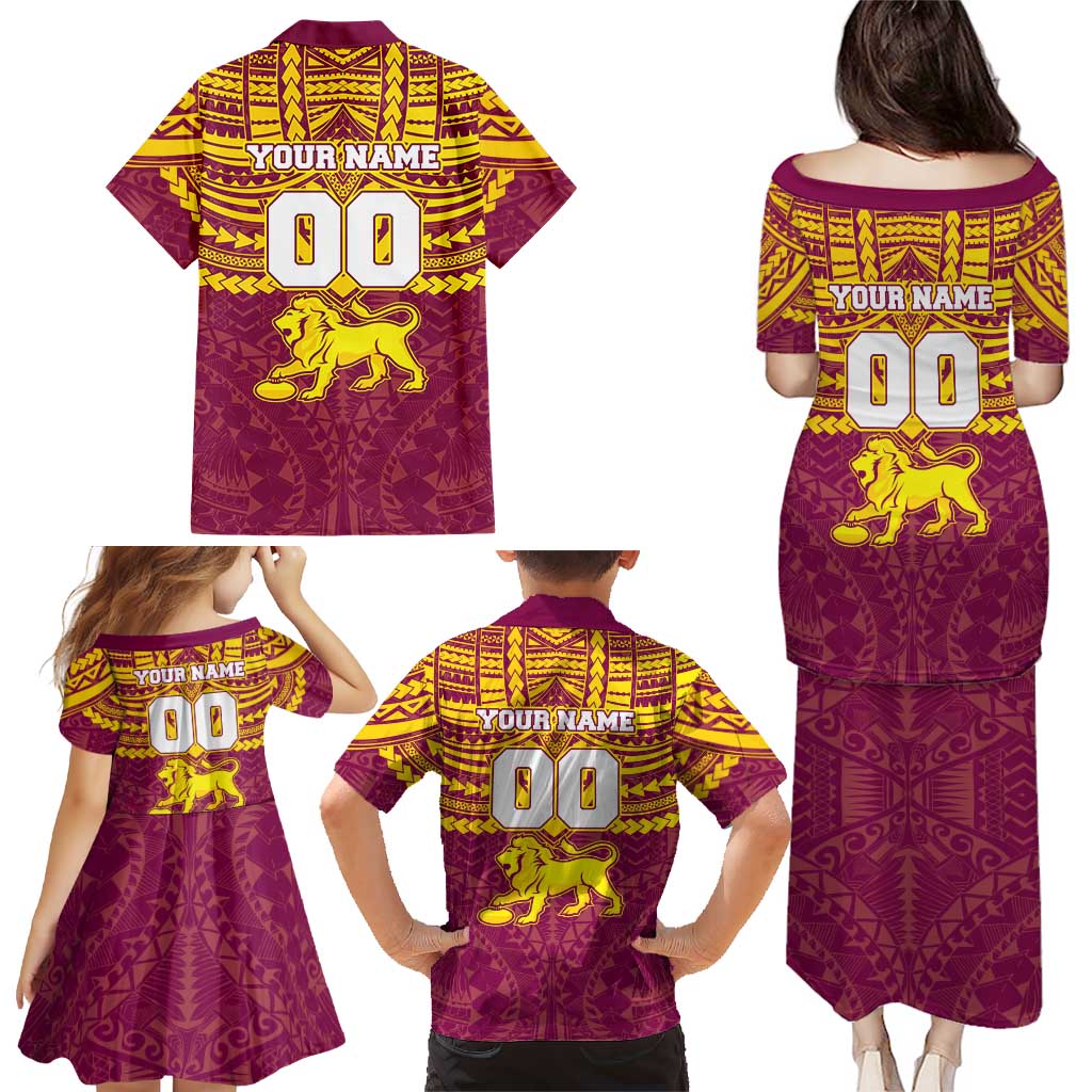 Personalized Brisbane Lions Family Matching Puletasi and Hawaiian Shirt Polynesian Tribal Pattern Heritage Football