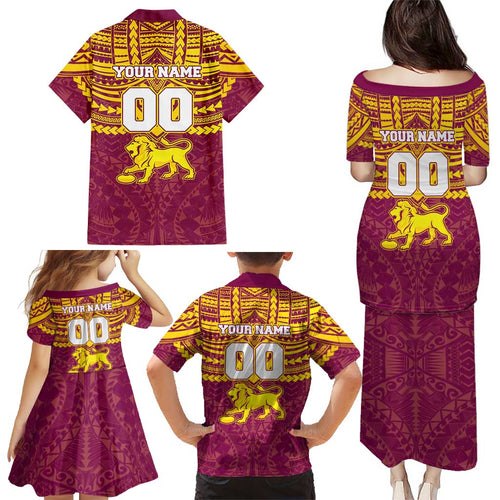 Personalized Brisbane Lions Family Matching Puletasi and Hawaiian Shirt Polynesian Tribal Pattern Heritage Football