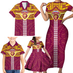 Personalized Brisbane Lions Family Matching Short Sleeve Bodycon Dress and Hawaiian Shirt Polynesian Tribal Pattern Heritage Football