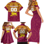 Personalized Brisbane Lions Family Matching Short Sleeve Bodycon Dress and Hawaiian Shirt Polynesian Tribal Pattern Heritage Football