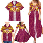 Personalized Brisbane Lions Family Matching Summer Maxi Dress and Hawaiian Shirt Polynesian Tribal Pattern Heritage Football