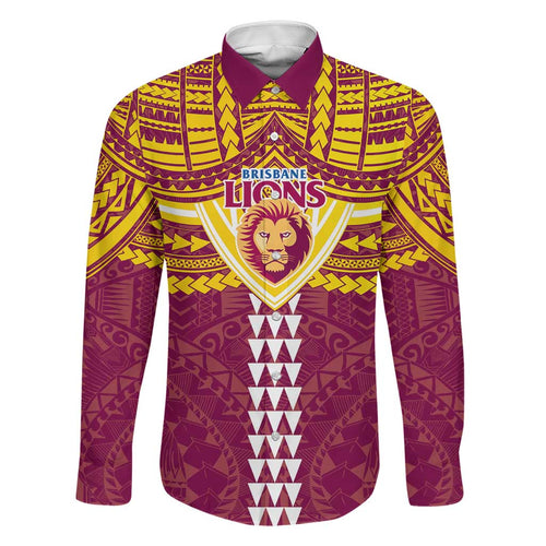 Personalized Brisbane Lions Family Matching Summer Maxi Dress and Hawaiian Shirt Polynesian Tribal Pattern Heritage Football