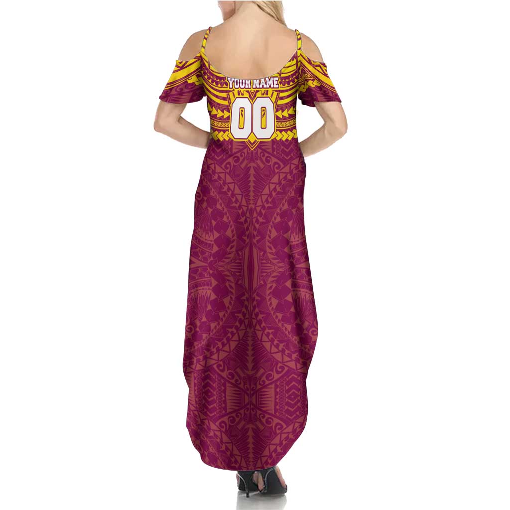 Personalized Brisbane Lions Family Matching Summer Maxi Dress and Hawaiian Shirt Polynesian Tribal Pattern Heritage Football