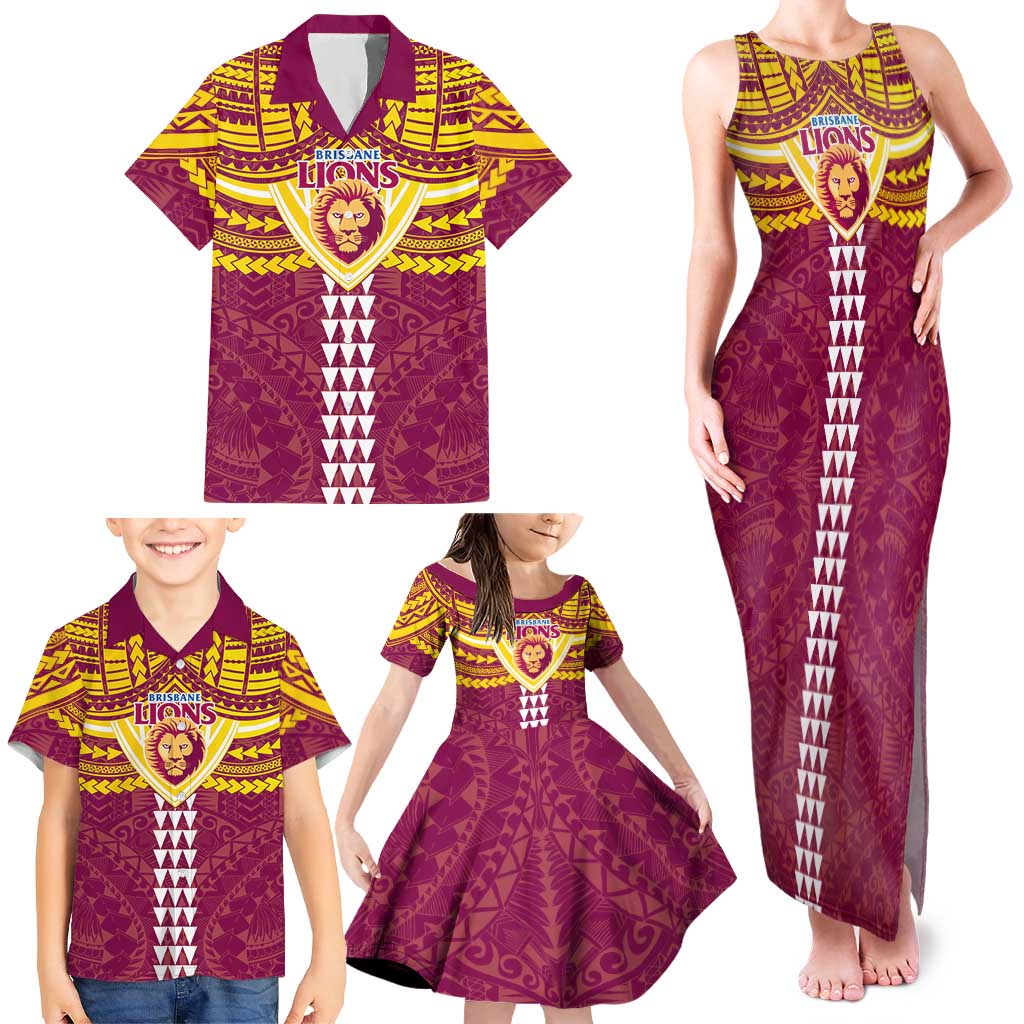 Personalized Brisbane Lions Family Matching Tank Maxi Dress and Hawaiian Shirt Polynesian Tribal Pattern Heritage Football