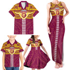 Personalized Brisbane Lions Family Matching Tank Maxi Dress and Hawaiian Shirt Polynesian Tribal Pattern Heritage Football