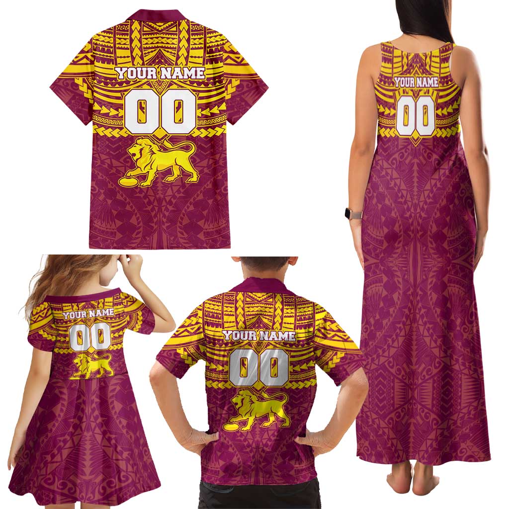 Personalized Brisbane Lions Family Matching Tank Maxi Dress and Hawaiian Shirt Polynesian Tribal Pattern Heritage Football