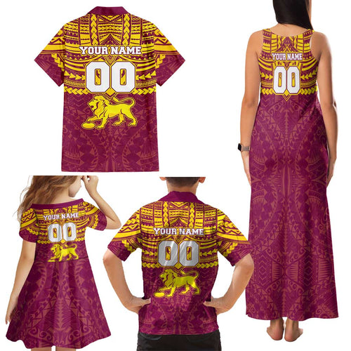 Personalized Brisbane Lions Family Matching Tank Maxi Dress and Hawaiian Shirt Polynesian Tribal Pattern Heritage Football