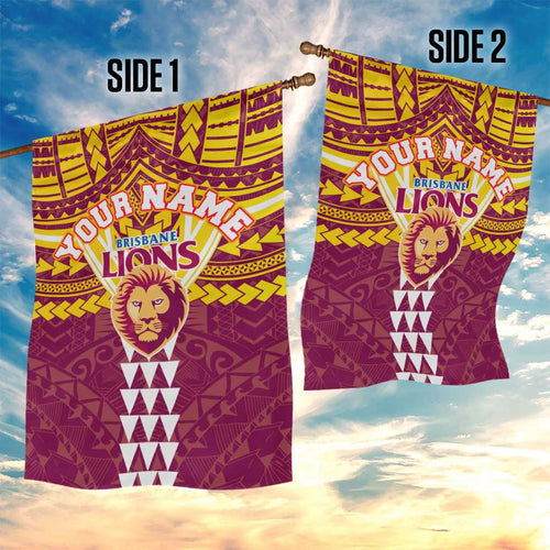 Personalized Brisbane Lions Garden Flag Polynesian Tribal Pattern Heritage Football
