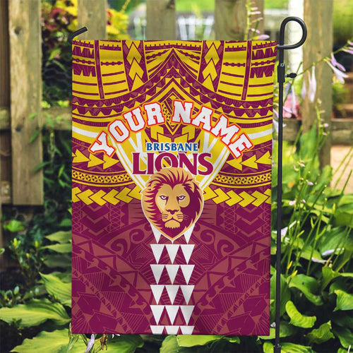 Personalized Brisbane Lions Garden Flag Polynesian Tribal Pattern Heritage Football
