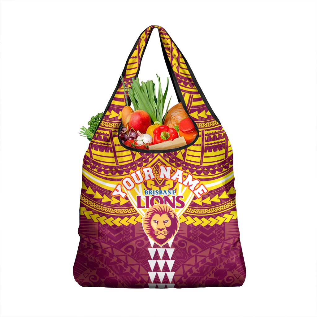 Personalized Brisbane Lions Grocery Bag Polynesian Tribal Pattern Heritage Football