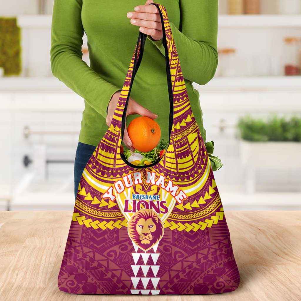 Personalized Brisbane Lions Grocery Bag Polynesian Tribal Pattern Heritage Football