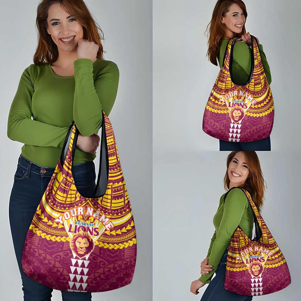 Personalized Brisbane Lions Grocery Bag Polynesian Tribal Pattern Heritage Football