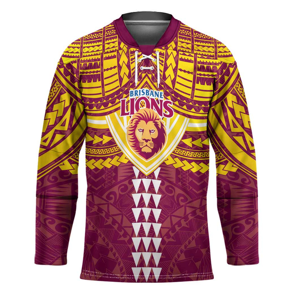 Personalized Brisbane Lions Hockey Jersey Polynesian Tribal Pattern Heritage Football