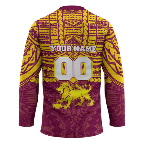 Personalized Brisbane Lions Hockey Jersey Polynesian Tribal Pattern Heritage Football