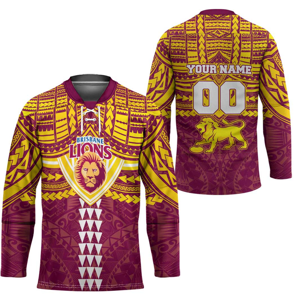 Personalized Brisbane Lions Hockey Jersey Polynesian Tribal Pattern Heritage Football