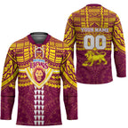 Personalized Brisbane Lions Hockey Jersey Polynesian Tribal Pattern Heritage Football
