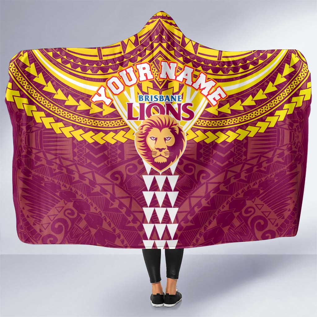 Personalized Brisbane Lions Hooded Blanket Polynesian Tribal Pattern Heritage Football
