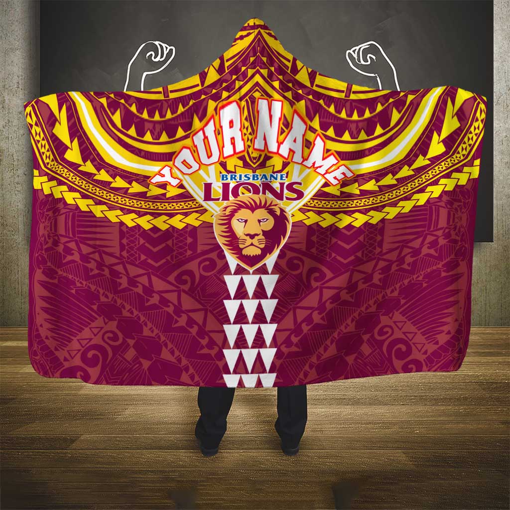 Personalized Brisbane Lions Hooded Blanket Polynesian Tribal Pattern Heritage Football
