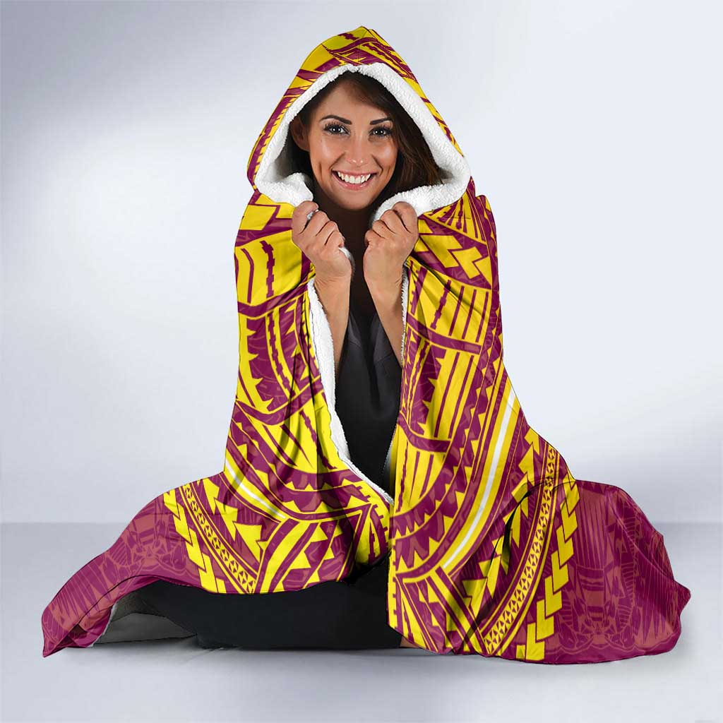Personalized Brisbane Lions Hooded Blanket Polynesian Tribal Pattern Heritage Football