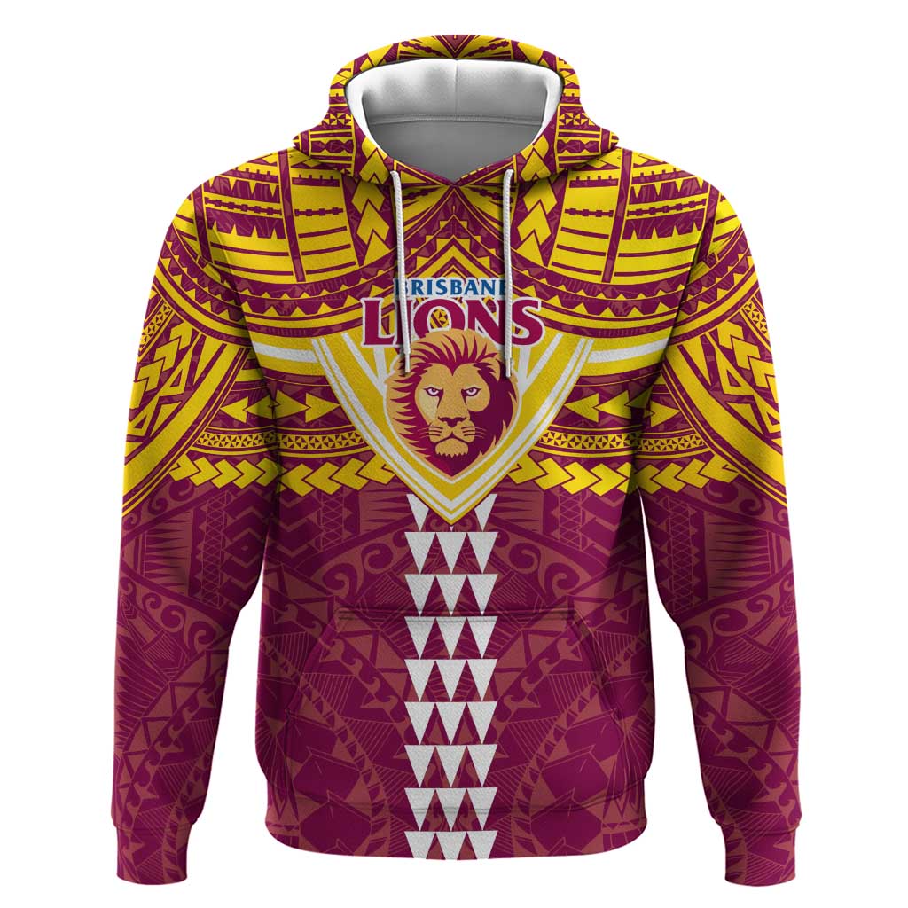Personalized Brisbane Lions Hoodie Polynesian Tribal Pattern Heritage Football