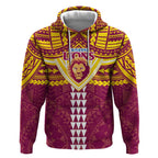 Personalized Brisbane Lions Hoodie Polynesian Tribal Pattern Heritage Football