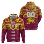Personalized Brisbane Lions Hoodie Polynesian Tribal Pattern Heritage Football