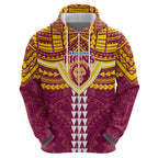 Personalized Brisbane Lions Hoodie Polynesian Tribal Pattern Heritage Football
