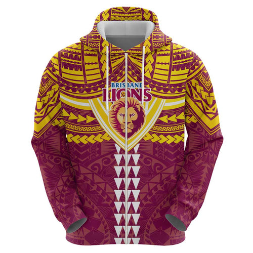 Personalized Brisbane Lions Hoodie Polynesian Tribal Pattern Heritage Football