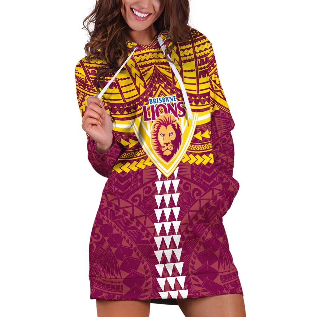 Personalized Brisbane Lions Hoodie Dress Polynesian Tribal Pattern Heritage Football