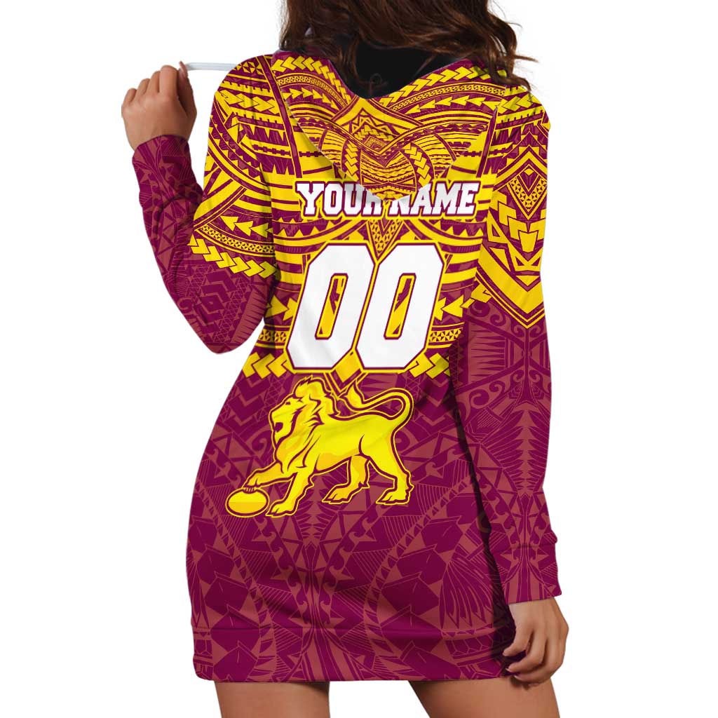 Personalized Brisbane Lions Hoodie Dress Polynesian Tribal Pattern Heritage Football