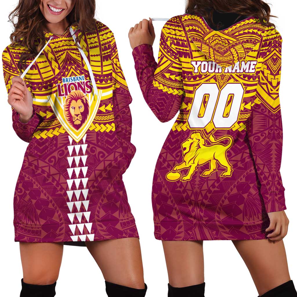 Personalized Brisbane Lions Hoodie Dress Polynesian Tribal Pattern Heritage Football