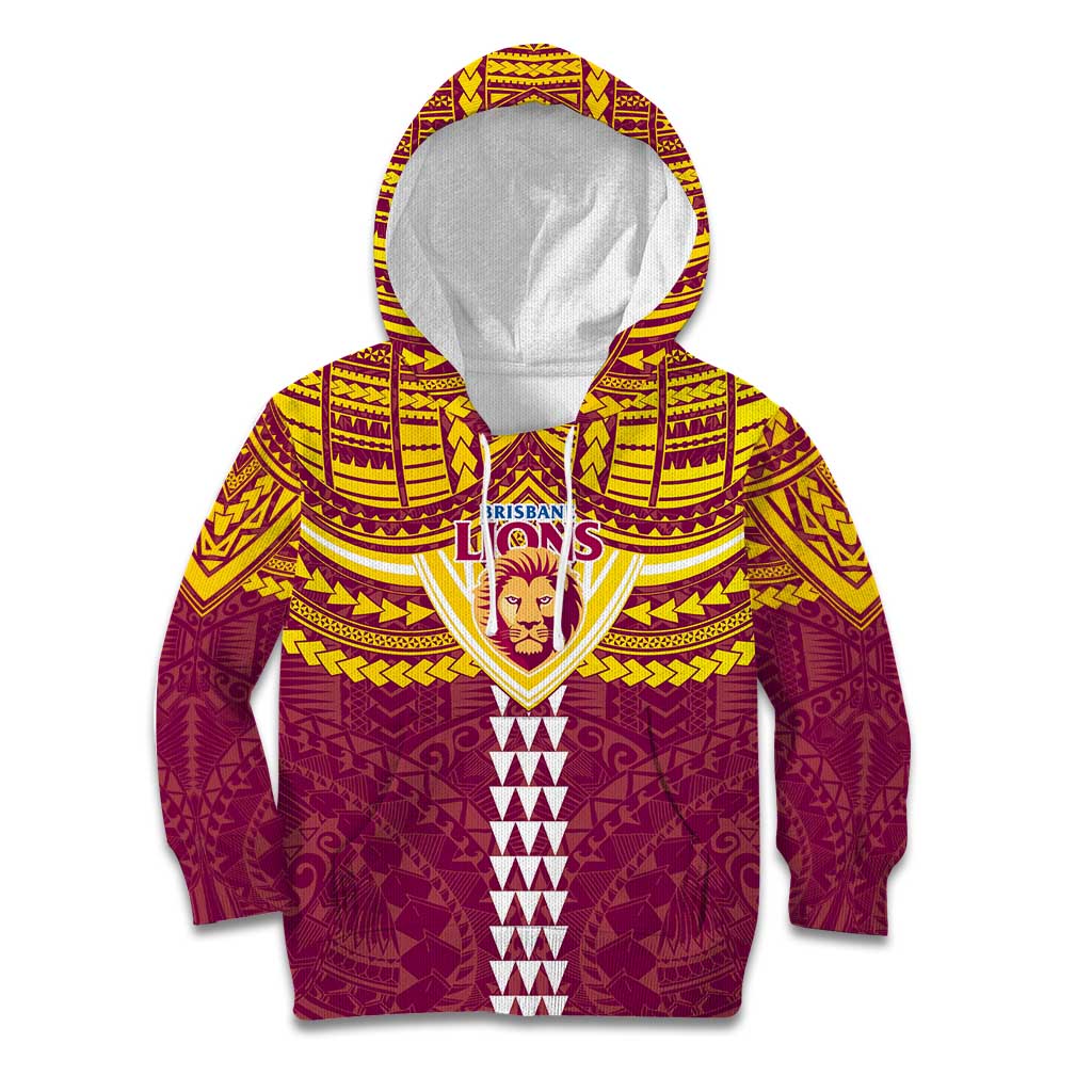 Personalized Brisbane Lions Kid Hoodie Polynesian Tribal Pattern Heritage Football