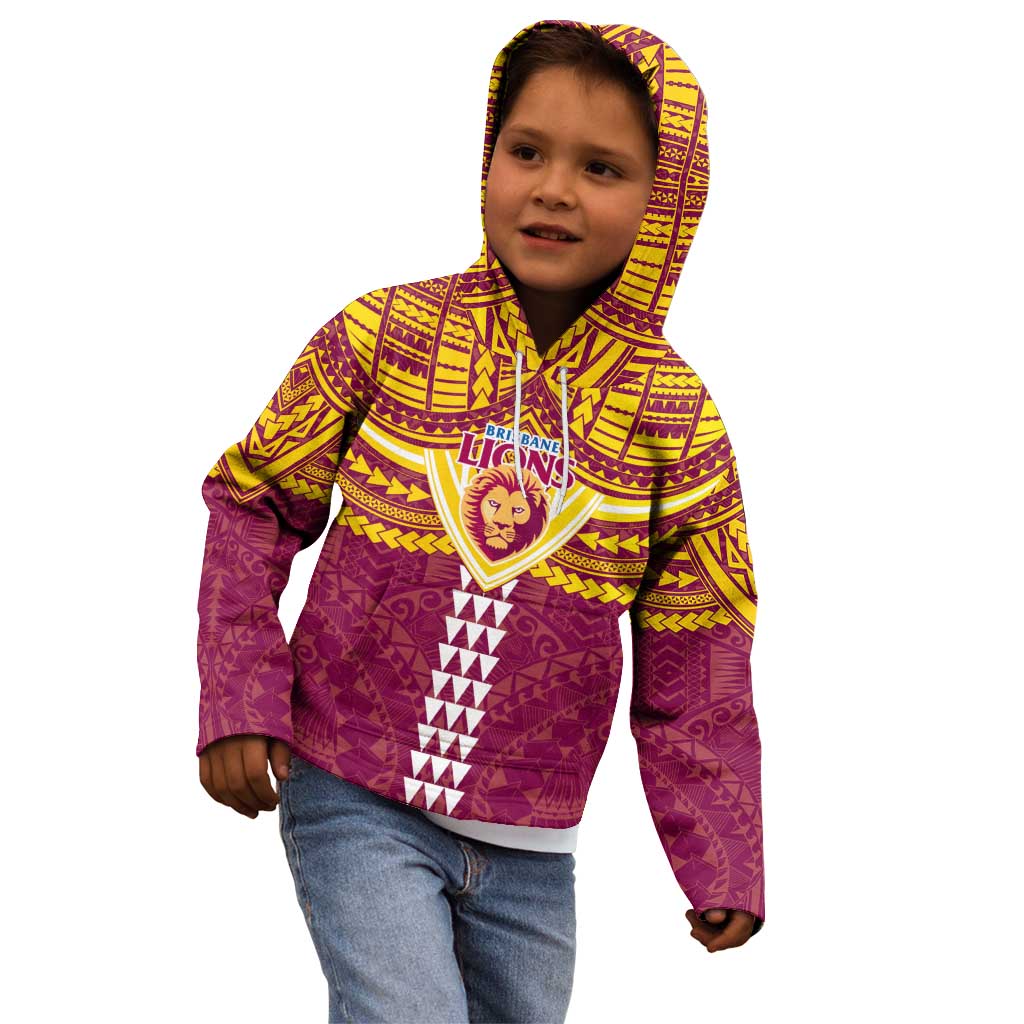 Personalized Brisbane Lions Kid Hoodie Polynesian Tribal Pattern Heritage Football
