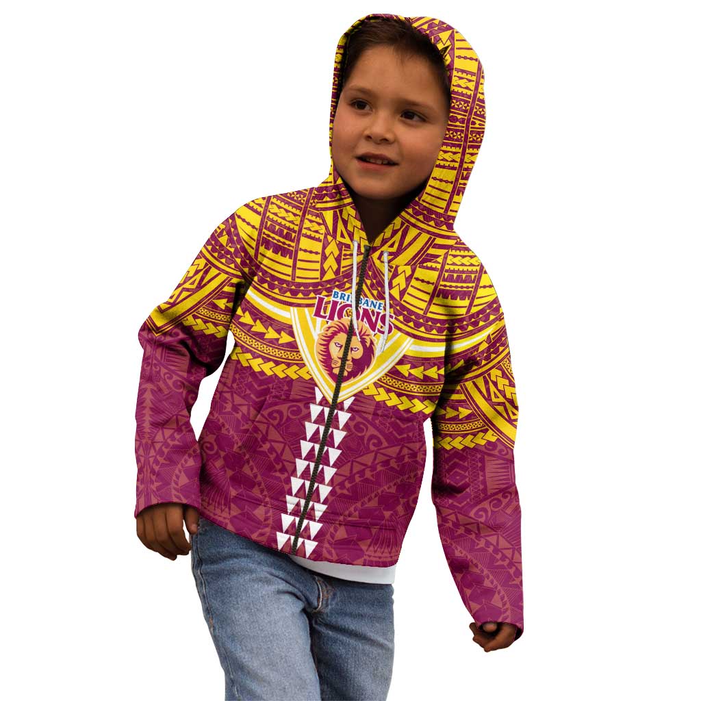 Personalized Brisbane Lions Kid Hoodie Polynesian Tribal Pattern Heritage Football