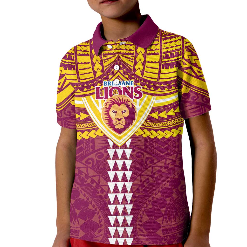 Personalized Brisbane Lions Kid Polo Shirt Polynesian Tribal Pattern Heritage Football