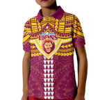 Personalized Brisbane Lions Kid Polo Shirt Polynesian Tribal Pattern Heritage Football