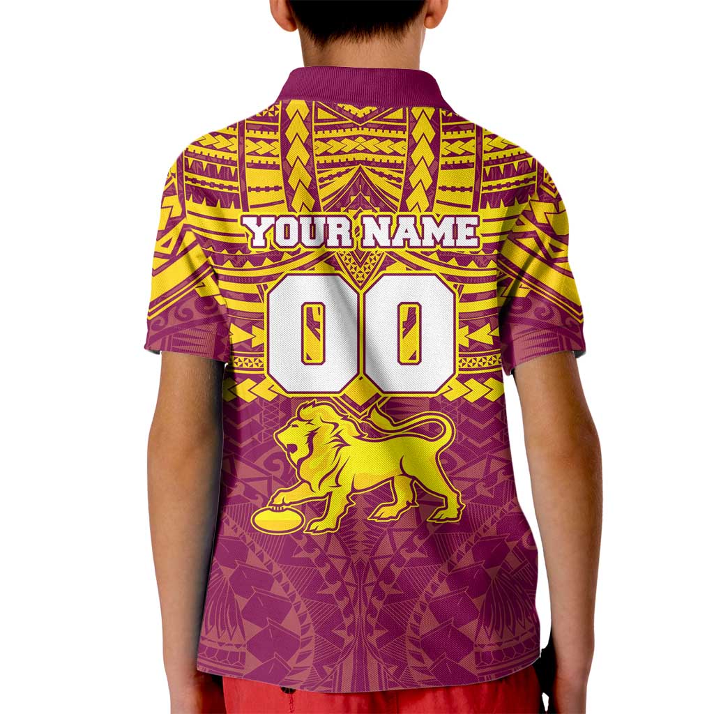 Personalized Brisbane Lions Kid Polo Shirt Polynesian Tribal Pattern Heritage Football