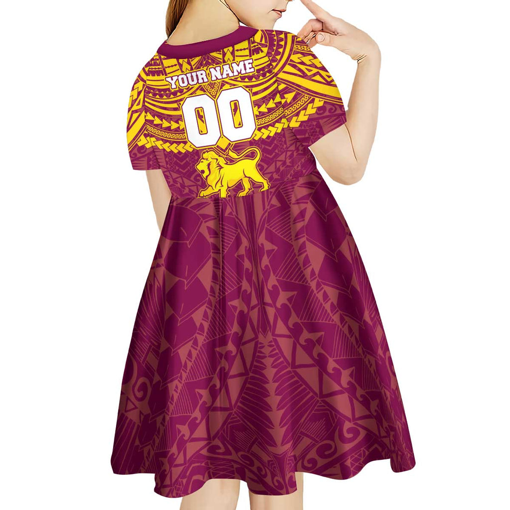 Personalized Brisbane Lions Kid Short Sleeve Dress Polynesian Tribal Pattern Heritage Football