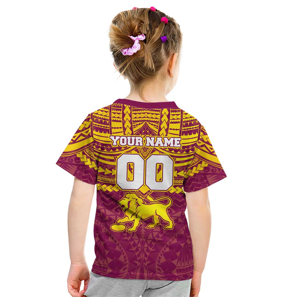 Personalized Brisbane Lions Kid T Shirt Polynesian Tribal Pattern Heritage Football