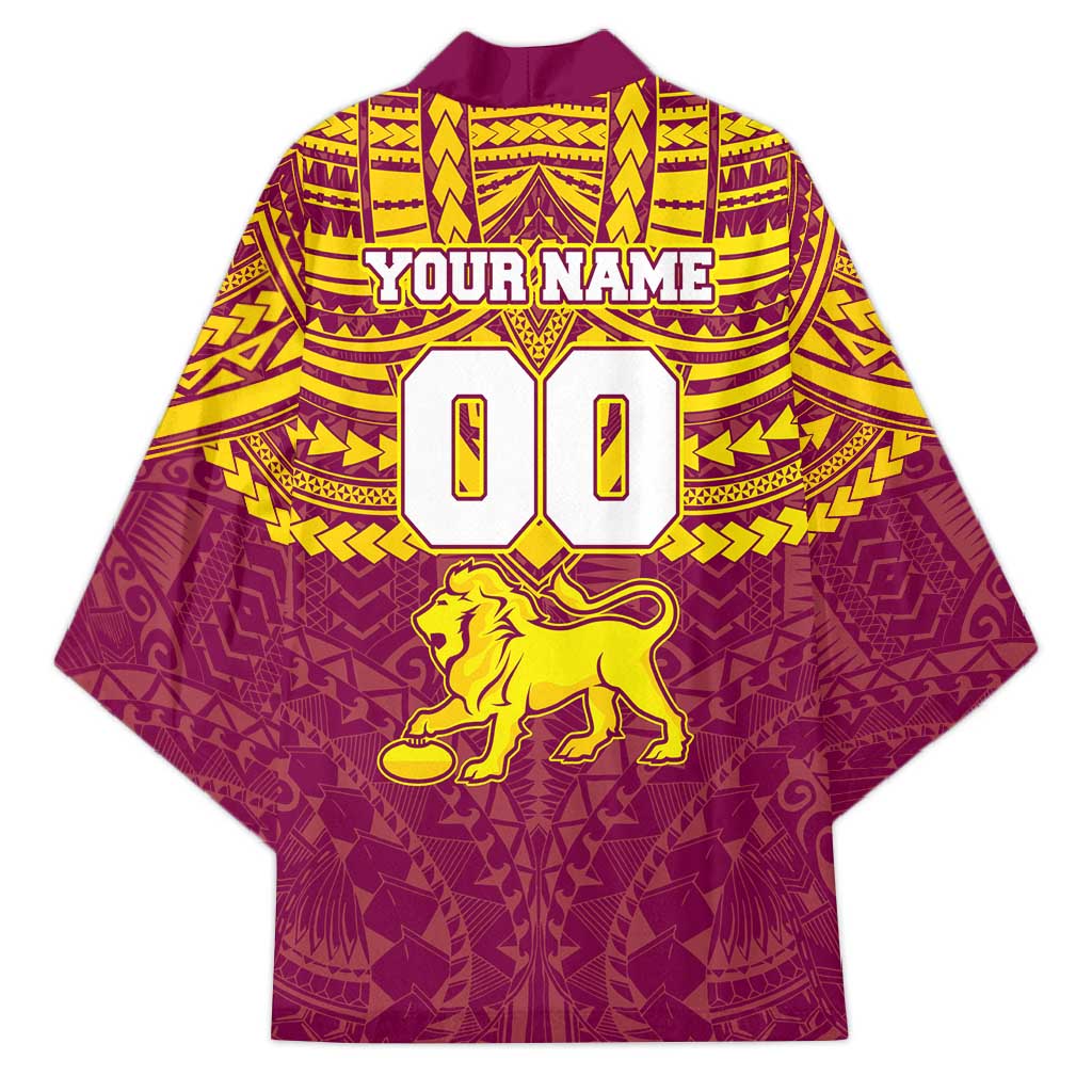 Personalized Brisbane Lions Kimono Polynesian Tribal Pattern Heritage Football