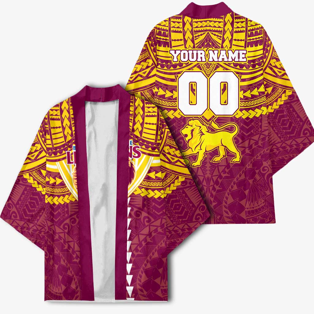 Personalized Brisbane Lions Kimono Polynesian Tribal Pattern Heritage Football