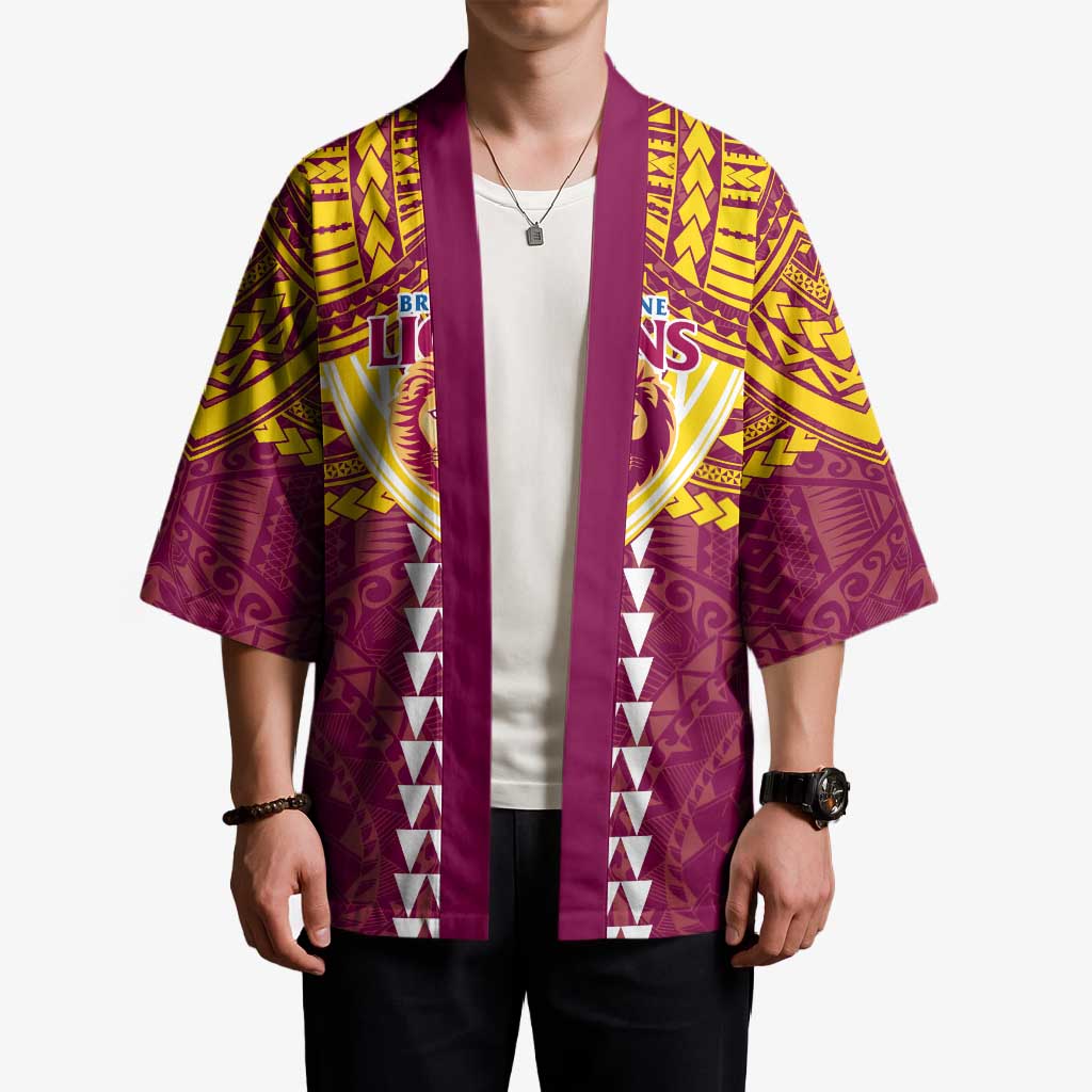 Personalized Brisbane Lions Kimono Polynesian Tribal Pattern Heritage Football