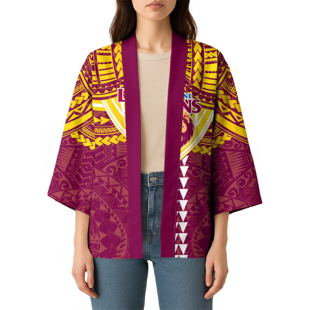 Personalized Brisbane Lions Kimono Polynesian Tribal Pattern Heritage Football