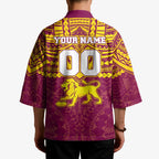 Personalized Brisbane Lions Kimono Polynesian Tribal Pattern Heritage Football