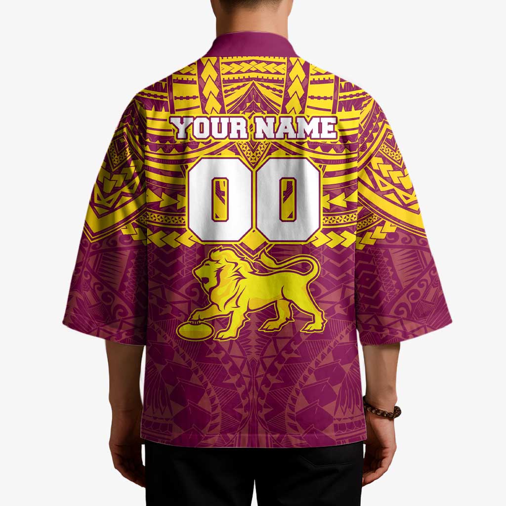 Personalized Brisbane Lions Kimono Polynesian Tribal Pattern Heritage Football