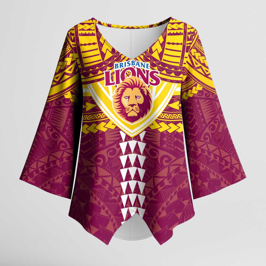 Personalized Brisbane Lions Kimono Sleeve Blouse Polynesian Tribal Pattern Heritage Football
