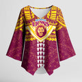 Personalized Brisbane Lions Kimono Sleeve Blouse Polynesian Tribal Pattern Heritage Football