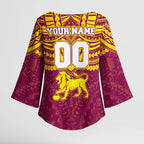 Personalized Brisbane Lions Kimono Sleeve Blouse Polynesian Tribal Pattern Heritage Football