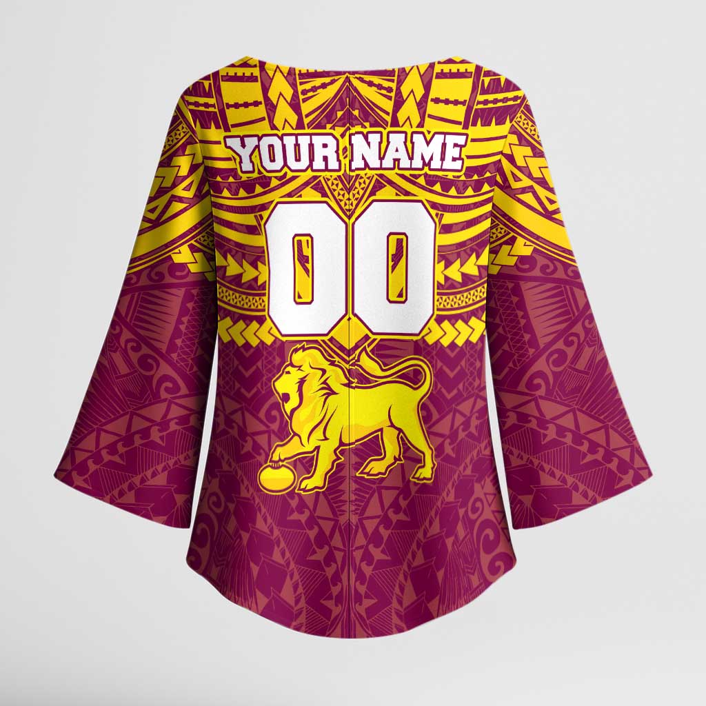 Personalized Brisbane Lions Kimono Sleeve Blouse Polynesian Tribal Pattern Heritage Football